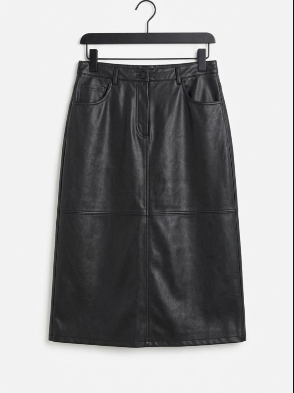 Black Faux-Leather Midi Skirt